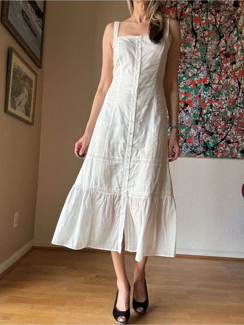 Reformation White Button-Front Midi Dress